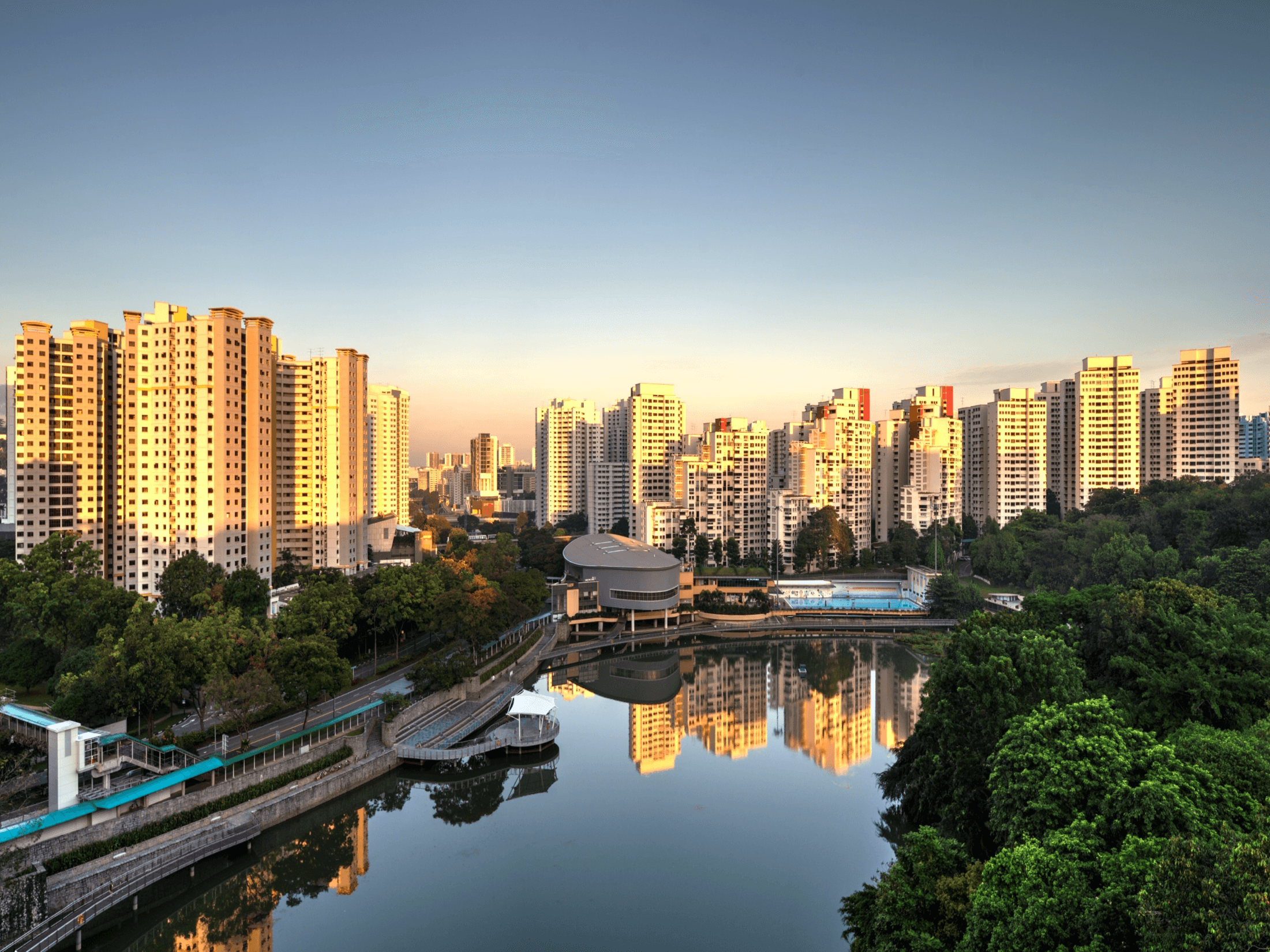 Singapore township and waterfront at first light